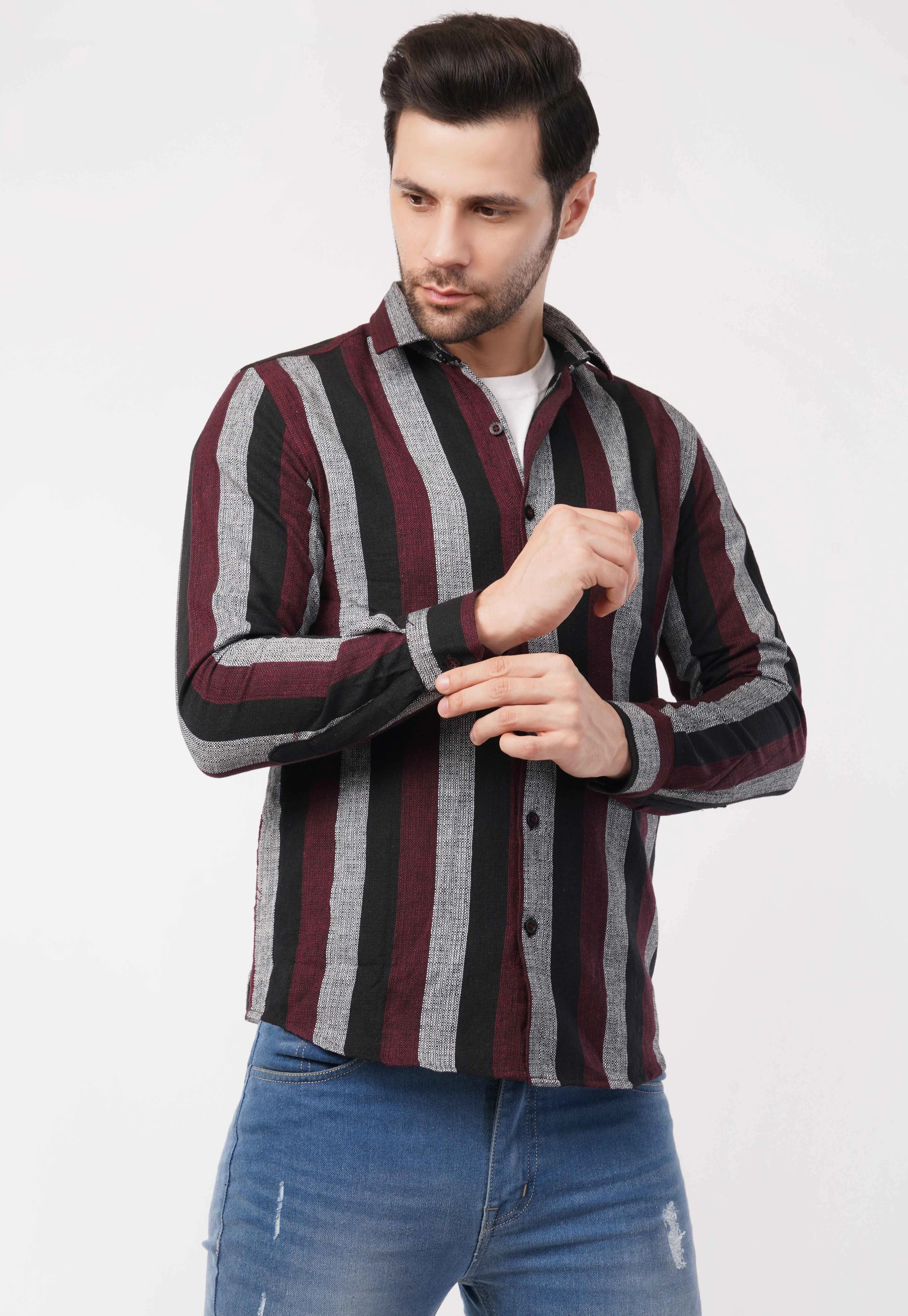 Rustic Wine Stripe Full Sleeve Shirt